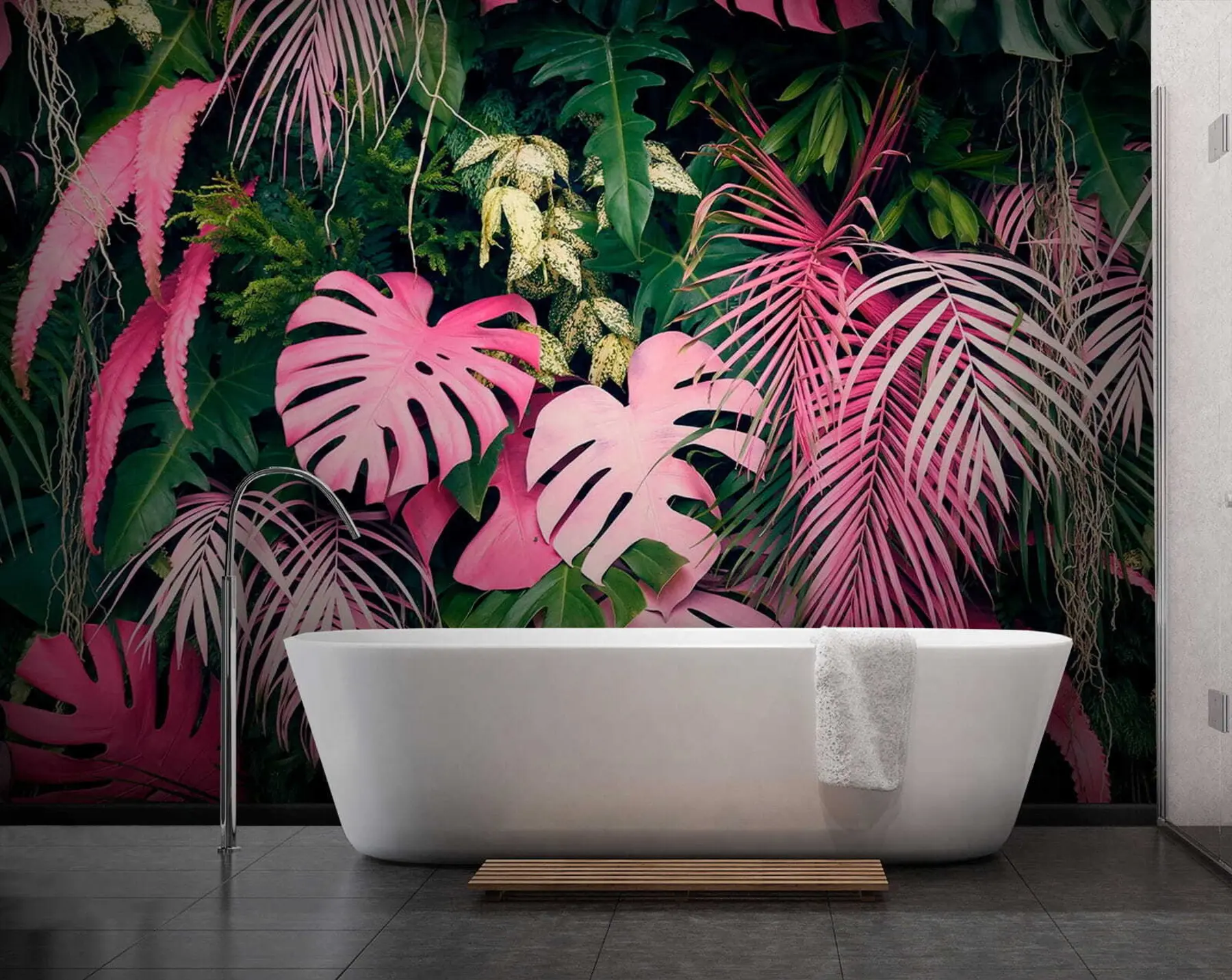 murais de parede Folhagem verde e rosa u79682