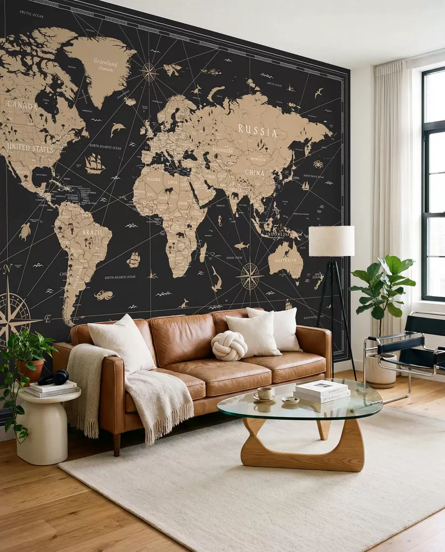 murais de parede Mapa do mundo ao anoitecer u50401