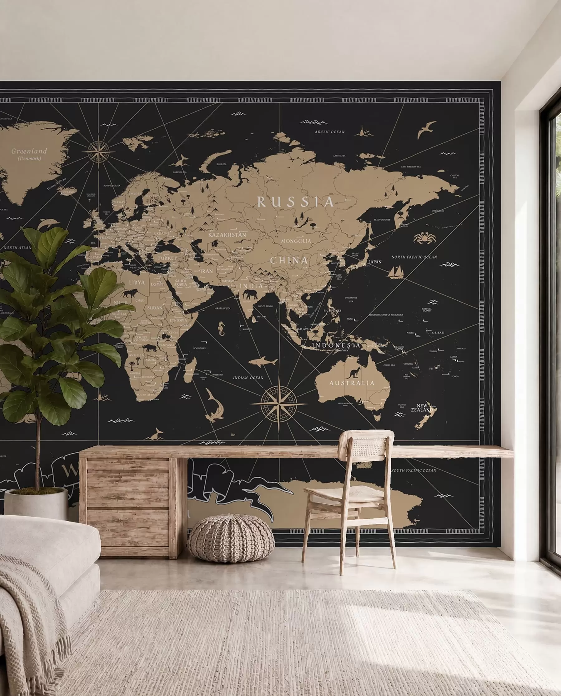 murais de parede Mapa-múndi vintage u50401