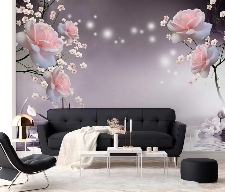 murais de parede Rosas em ondas de água u01045