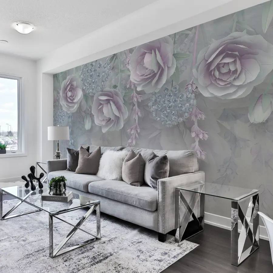 murais de parede Flores roxas e cristais u01597