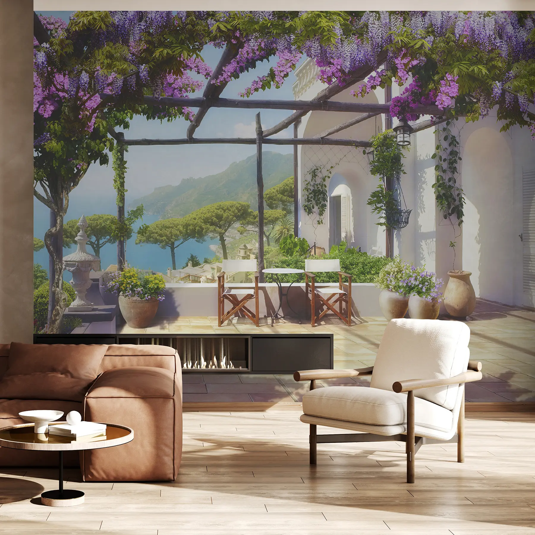 murais de parede Florescência de glicínias na varanda u03904