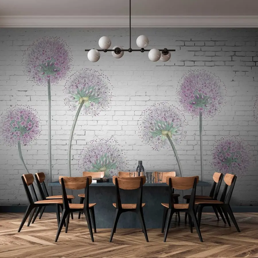 murais de parede Dentes-de-leão contra o fundo de uma parede de tijolos u05372