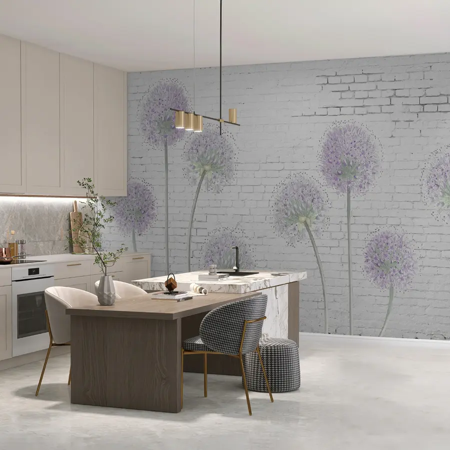 murais de parede Dentes-de-leão contra o fundo de uma parede de tijolos u05372