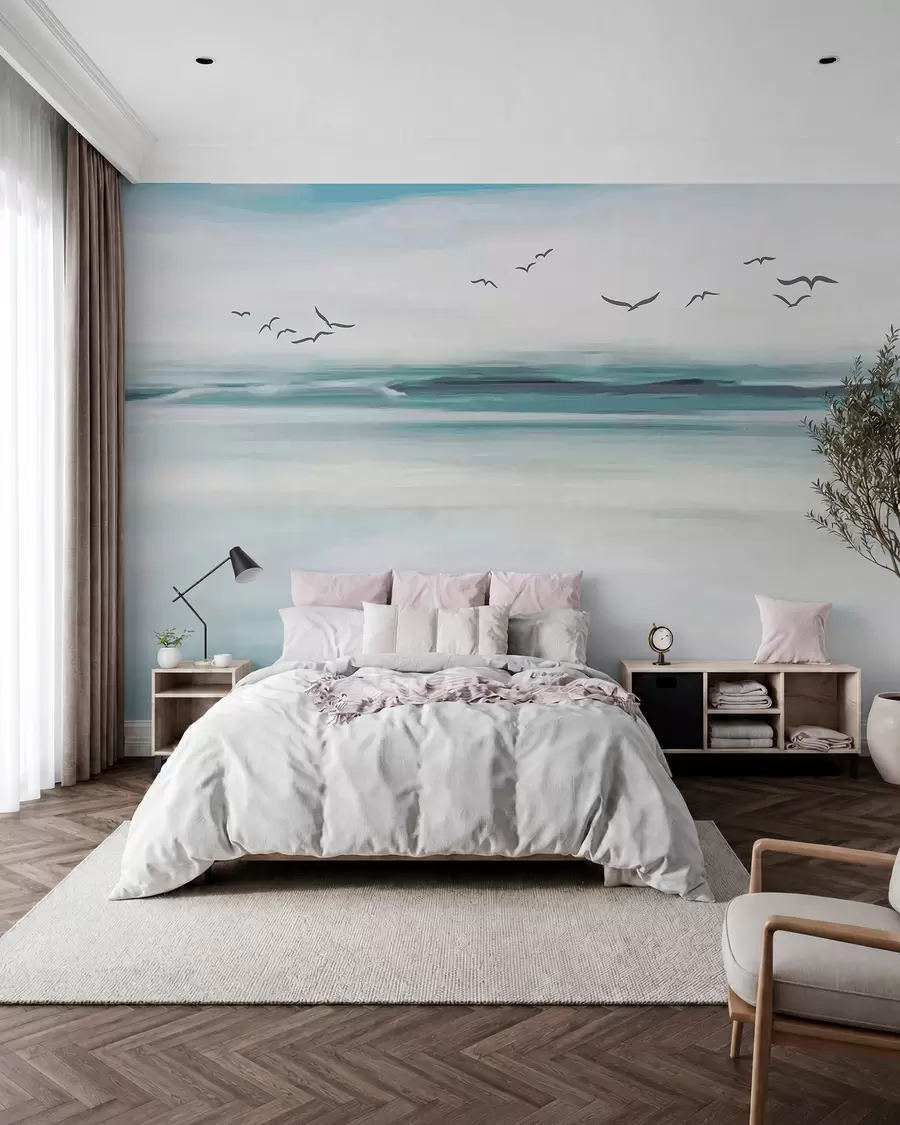 murais de parede Gaivotas sobre ondas pintadas u05695
