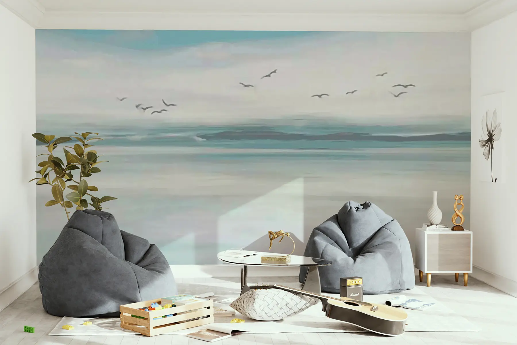 murais de parede Gaivotas sobre o mar u05695