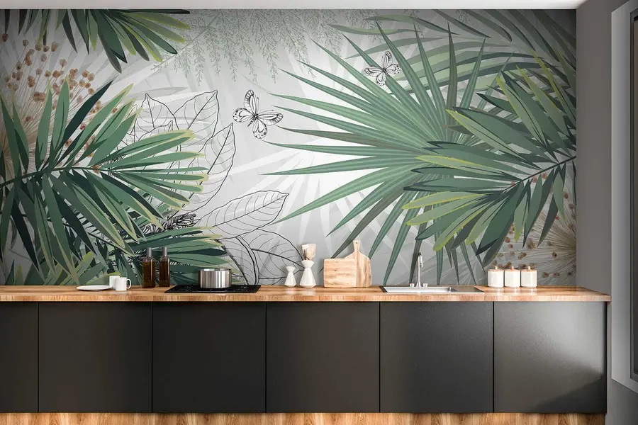 murais de parede Ramos verdes de palmeiras u12819