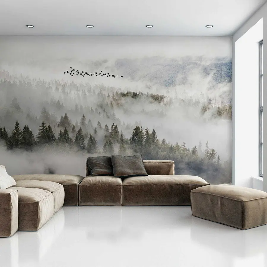 murais de parede Floresta de nevoeiro e pássaros u13823