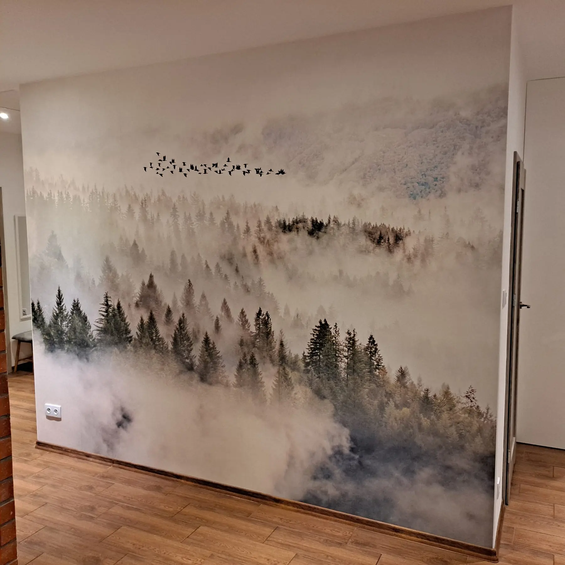 murais de parede Floresta de nevoeiro e pássaros u13823