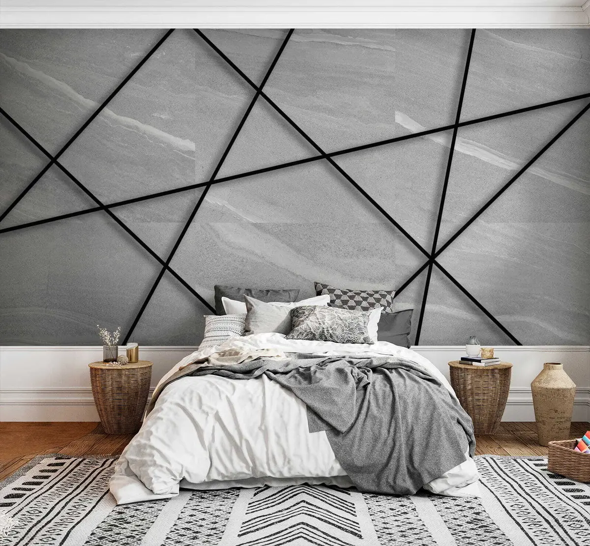 murais de parede Mármore cinza e linhas pretas u16341