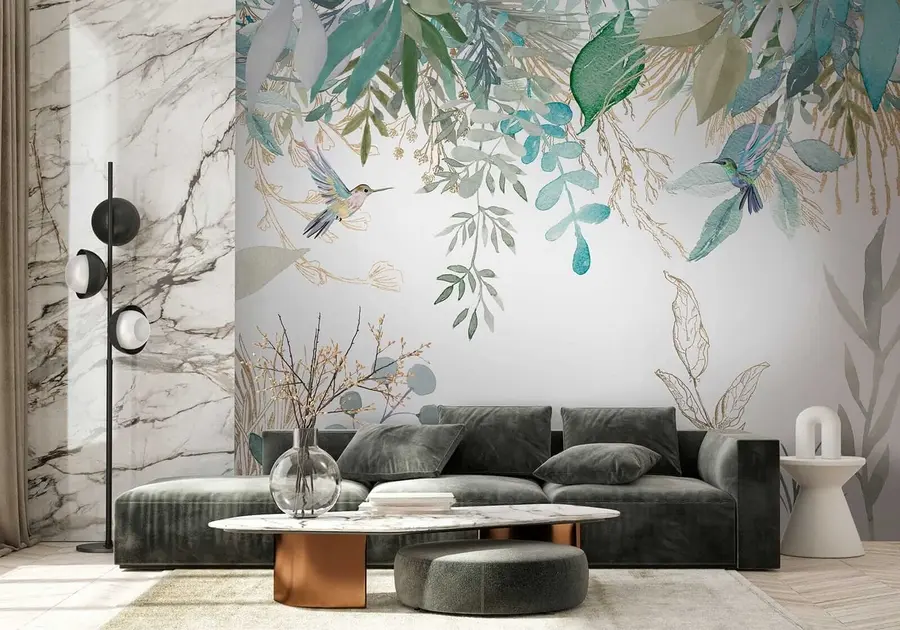 murais de parede Plantas exóticas e beija-flores u17579