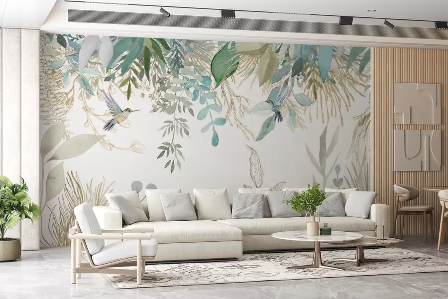 murais de parede Plantas exóticas e beija-flores u17579