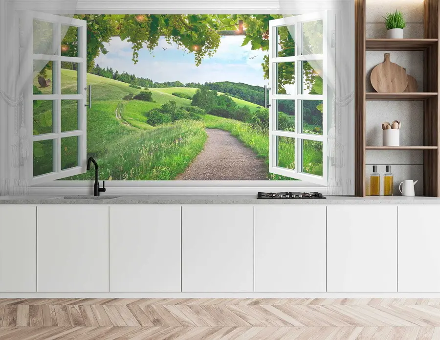 murais de parede Vista da janela para a clareira u28196