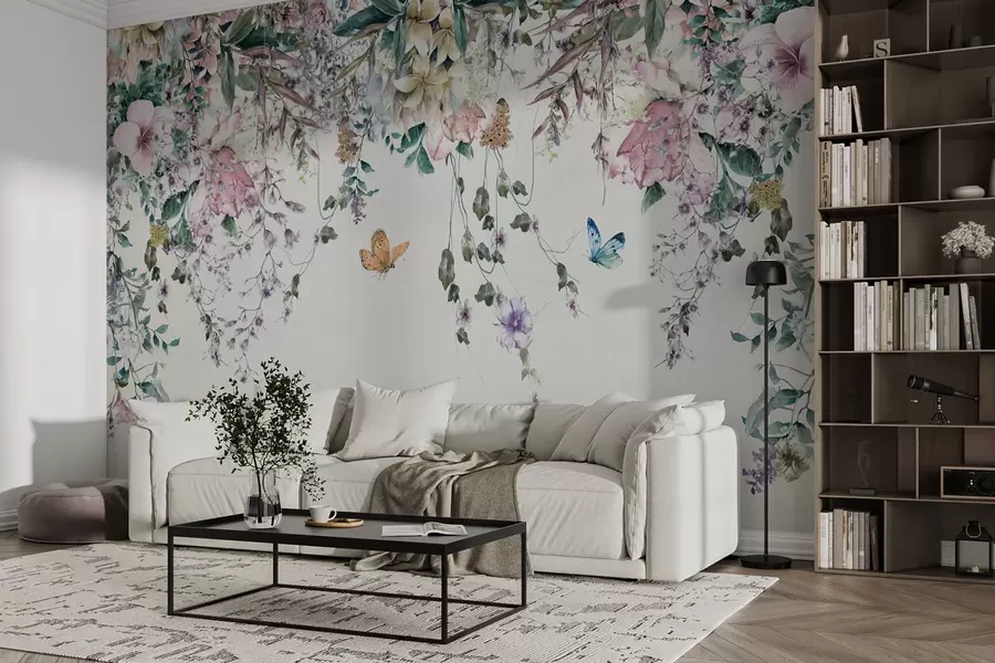 murais de parede Flores exóticas e borboletas u30601