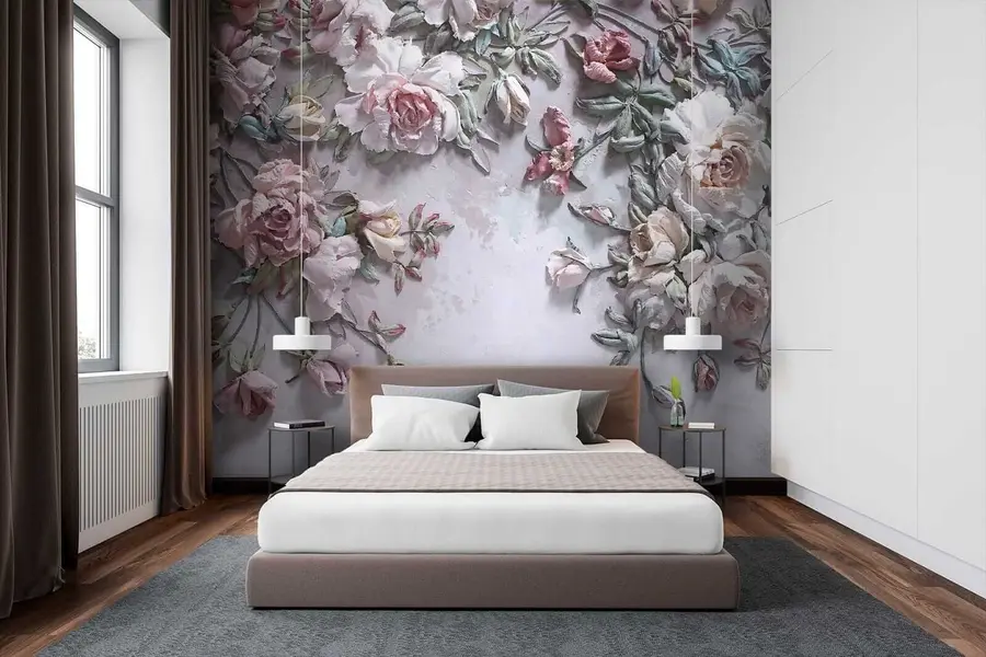 murais de parede Rosas volumétricas na parede u31869