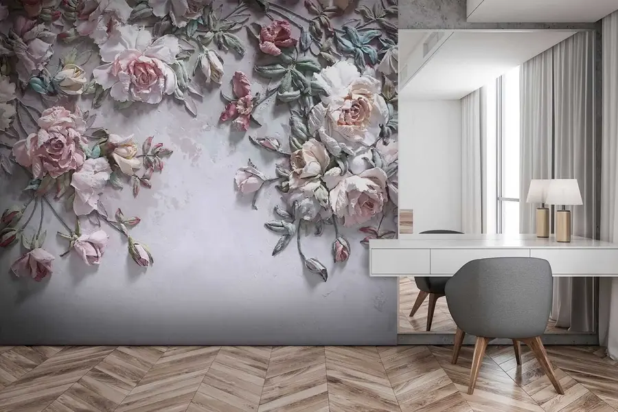 murais de parede Rosas volumétricas na parede u31869