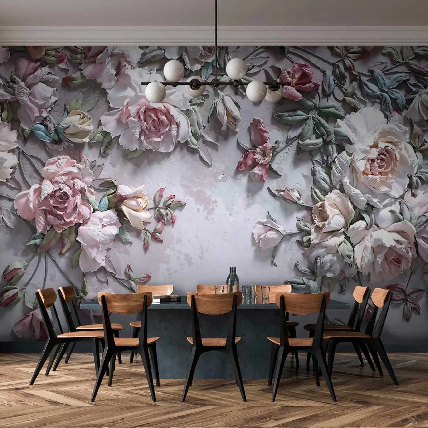 murais de parede Rosas volumétricas na parede u31869