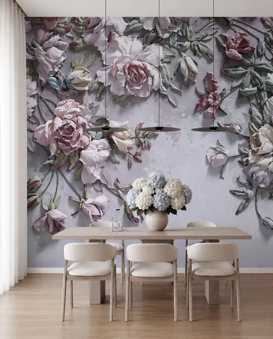 murais de parede Rosas volumétricas na parede u31869