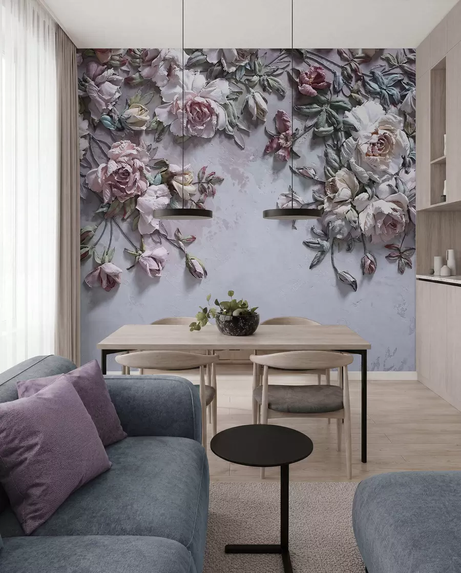 murais de parede Rosas volumétricas na parede u31869