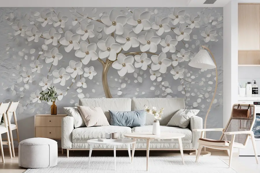 murais de parede Árvore florida com flores grandes u37065