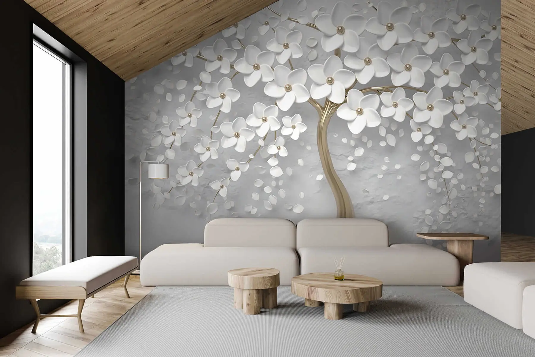 murais de parede Árvore florida com flores grandes u37065