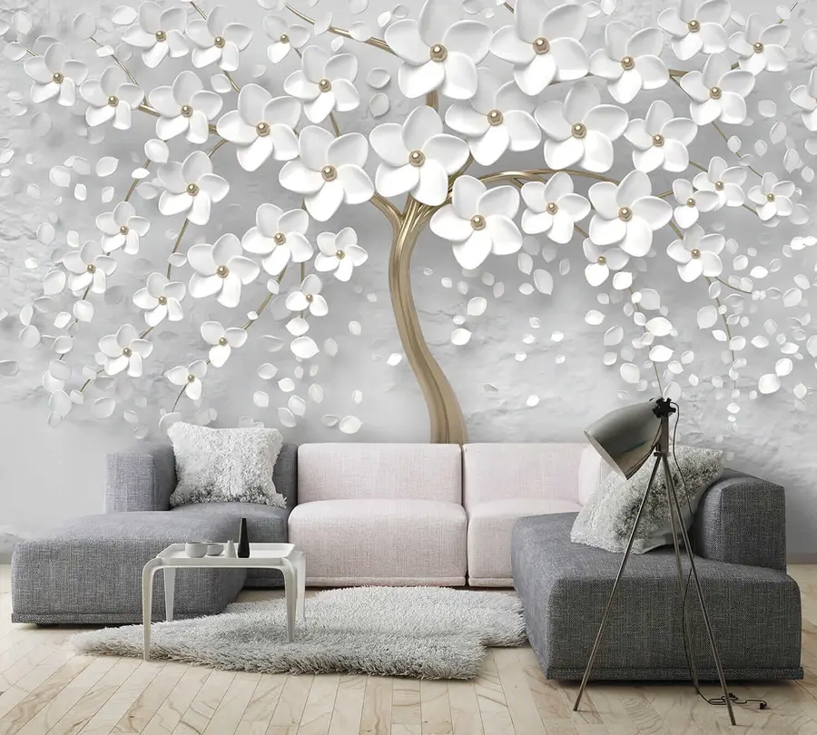 murais de parede Árvore florida com flores grandes u37065