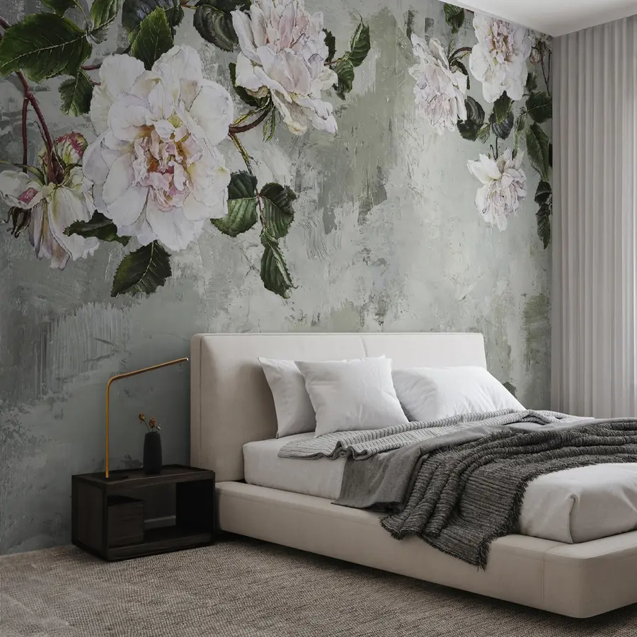 murais de parede Ramos florescendo no fundo de uma parede surrada u37301