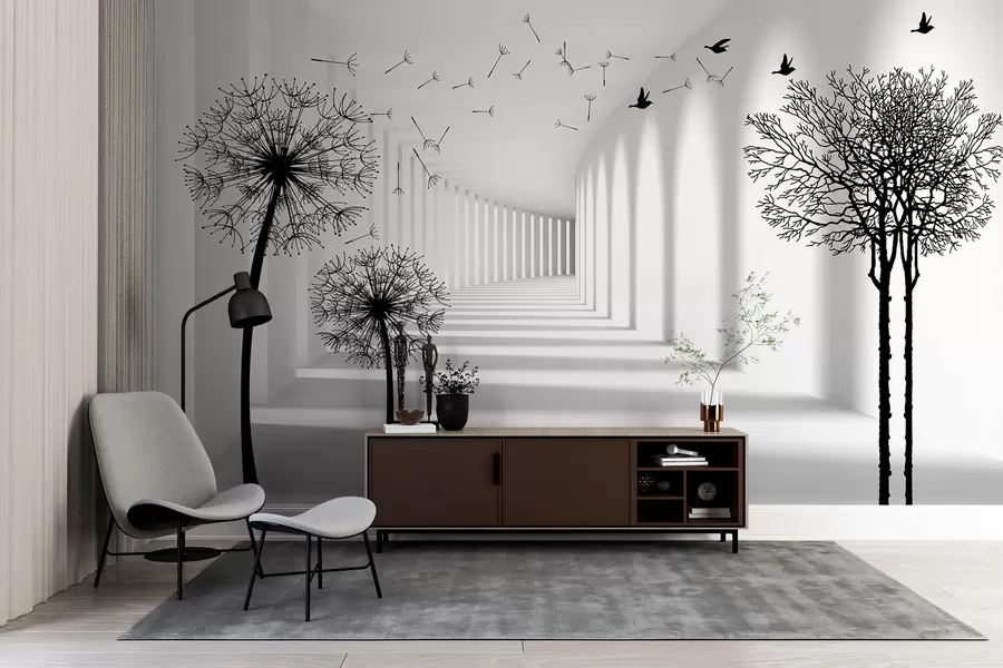 murais de parede Túnel 3d e dentes-de-leão u37803