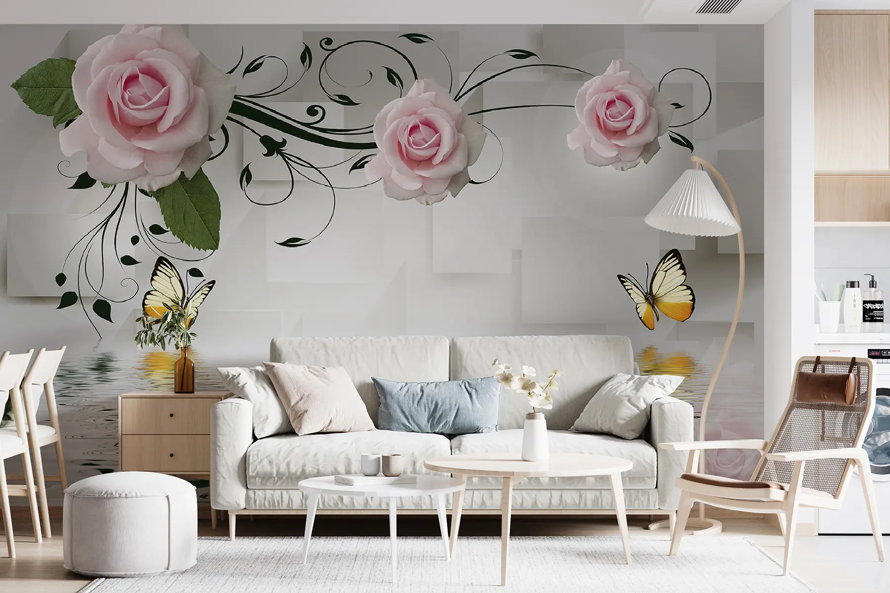 murais de parede Rosas cor de rosa com cachos u38141