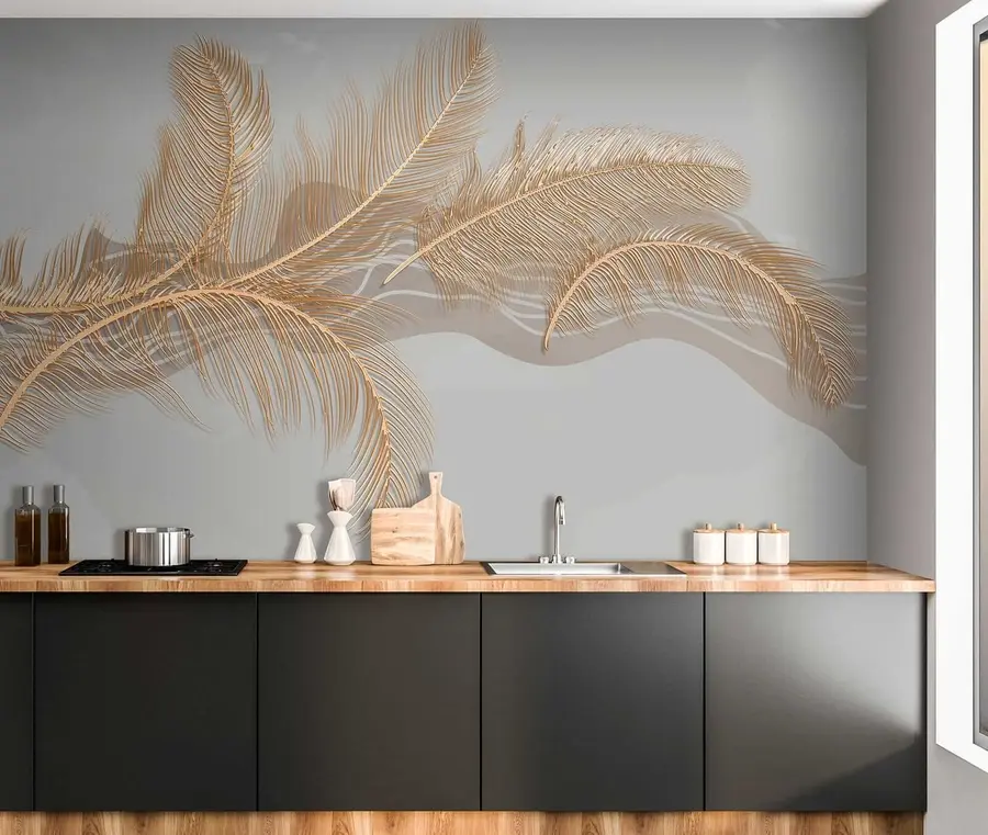 murais de parede Penas grandes e frágeis sobre um fundo cinzento u40388