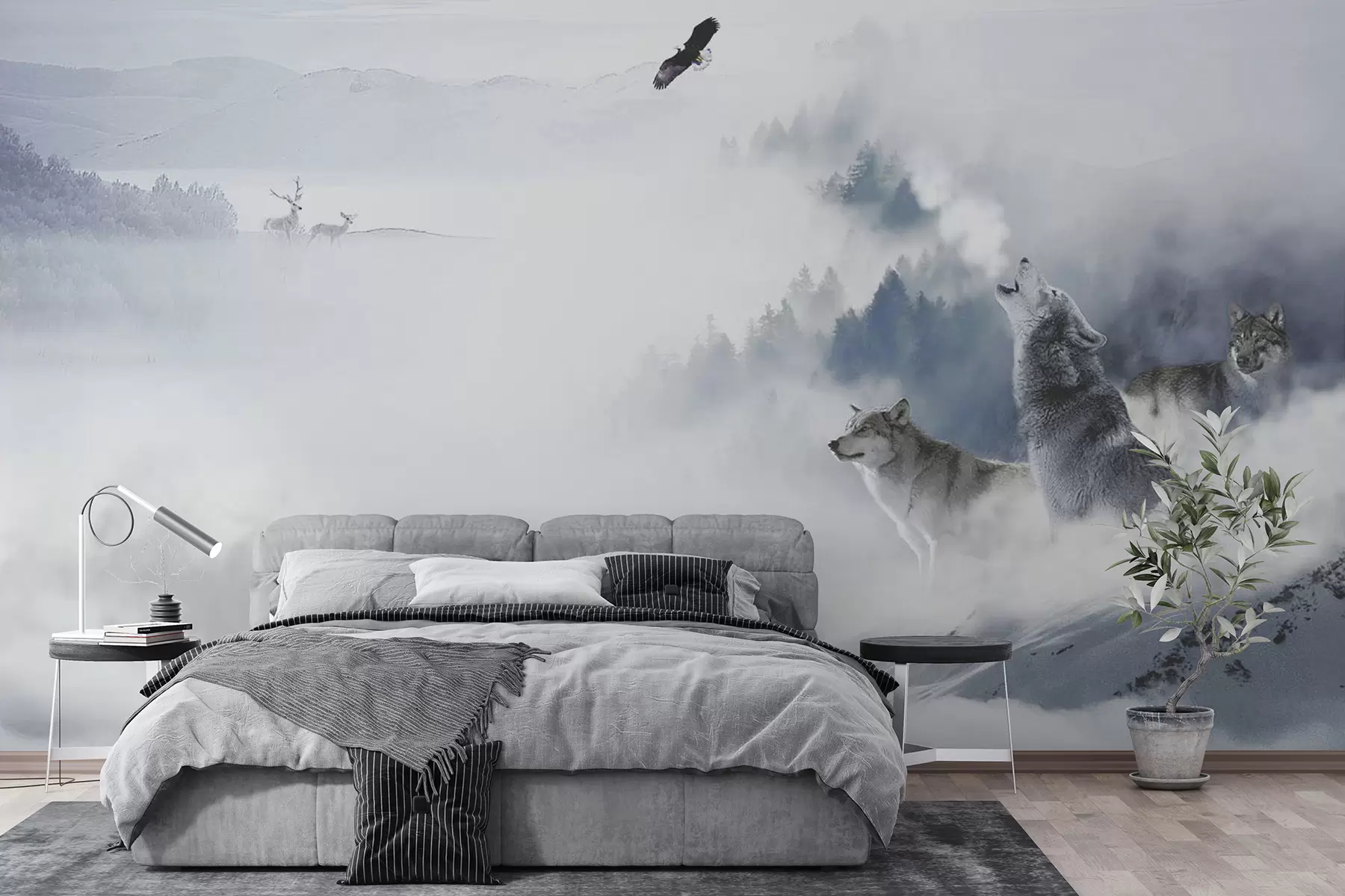 murais de parede Lobos na floresta u42161