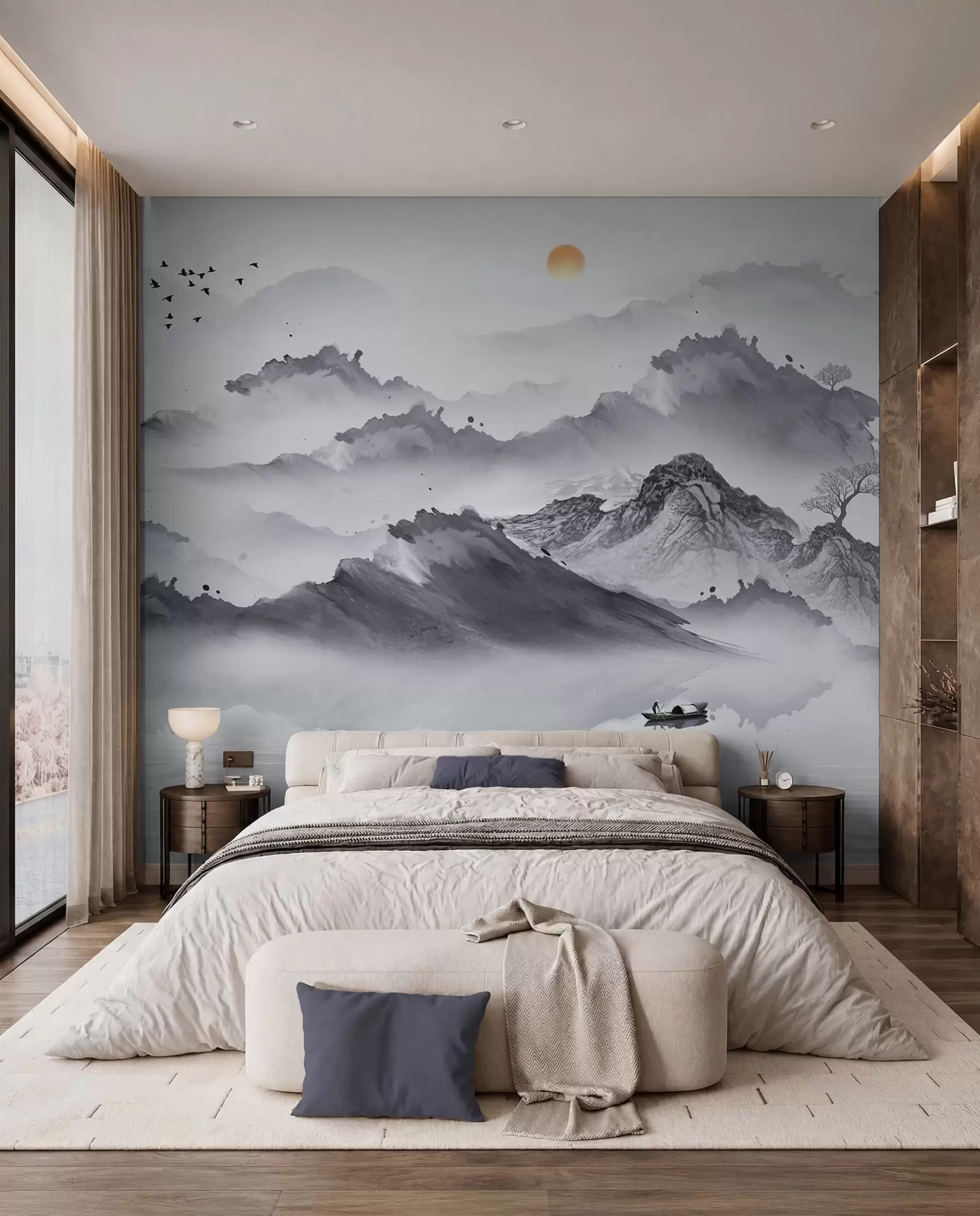 murais de parede Montanhas em estilo japonês. desenho a tinta u44010