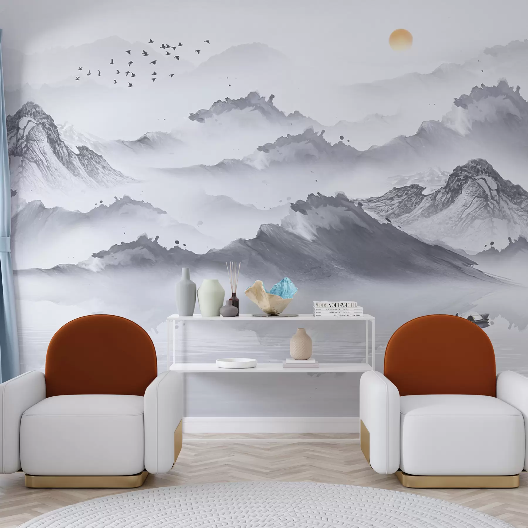 murais de parede Montanhas em estilo japonês. desenho a tinta u44010
