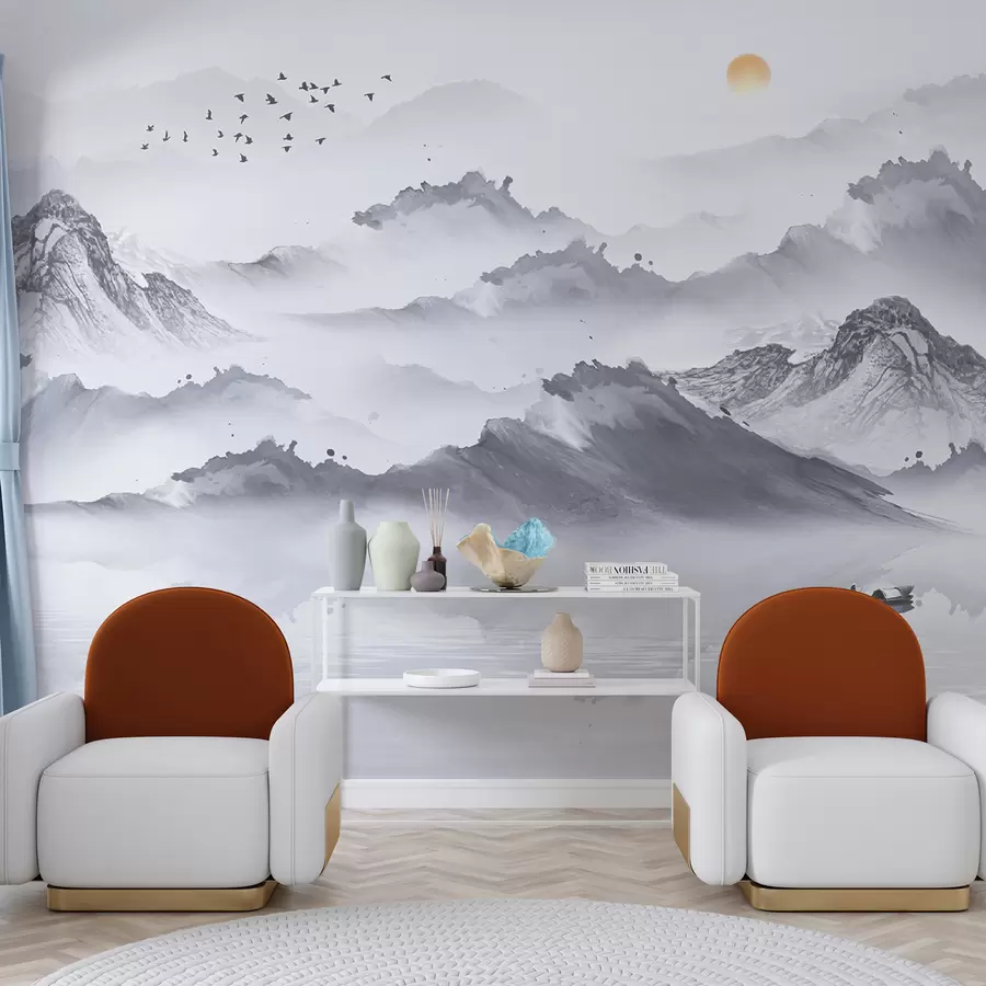 murais de parede Montanhas em estilo japonês. desenho a tinta u44010
