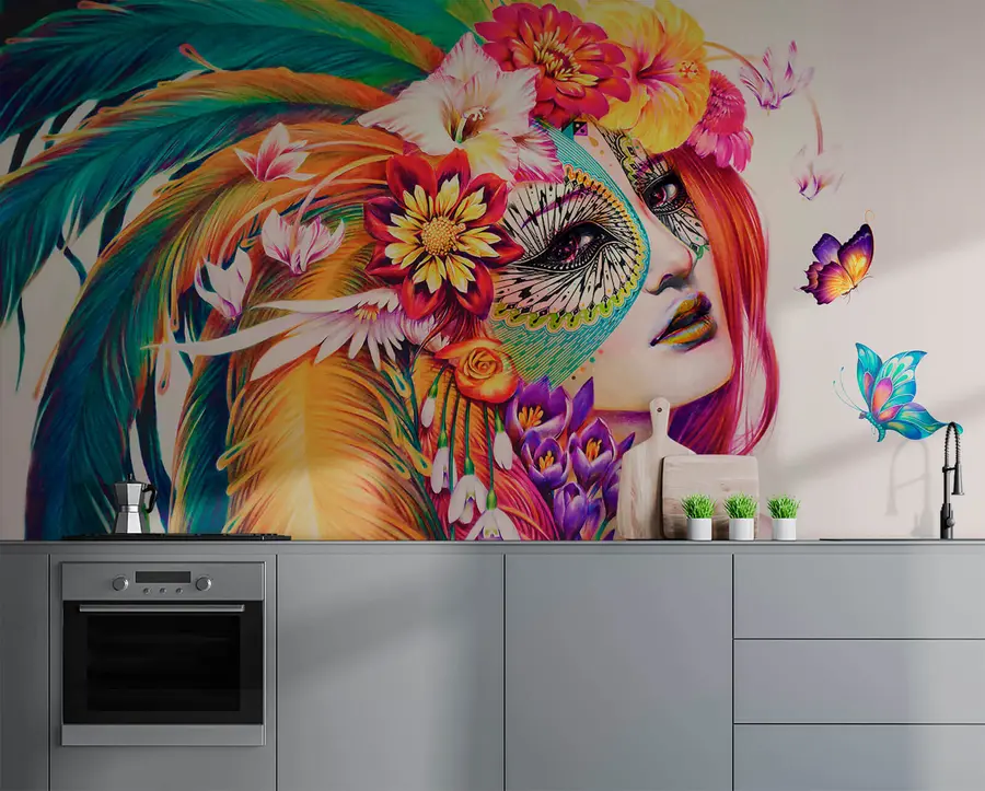 murais de parede Menina com penas e flores u46277