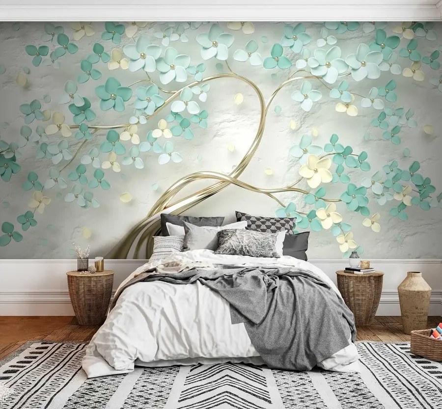 murais de parede Árvore com flores azuis u52550