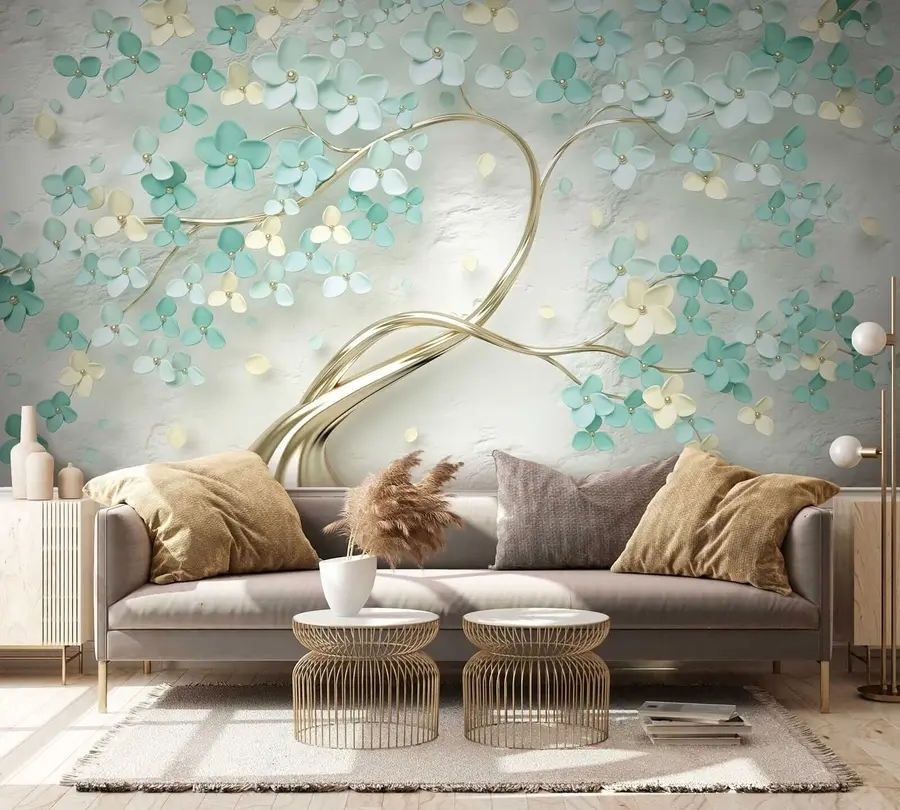 murais de parede Árvore com flores azuis u52550