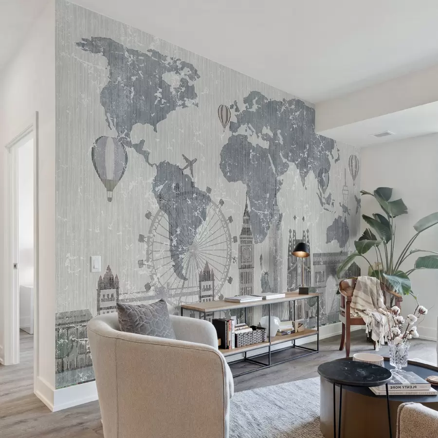 murais de parede Mapa do mundo em tons de cinza u53138