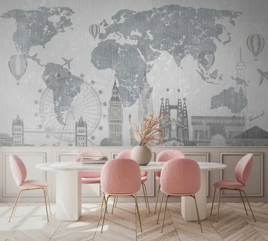 murais de parede Mapa do mundo em tons de cinza u53138