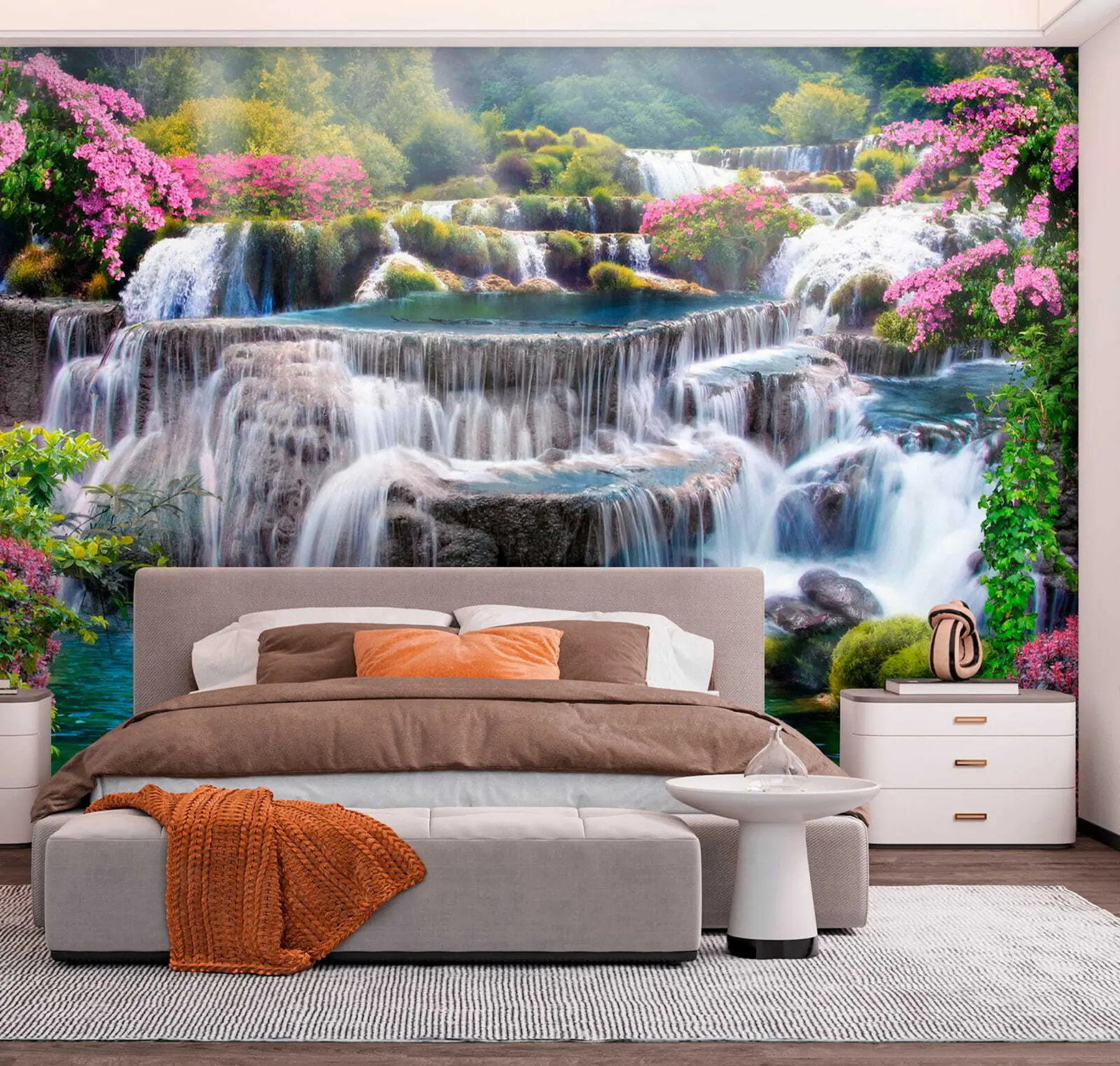 murais de parede Cachoeira e árvores floridas u60065