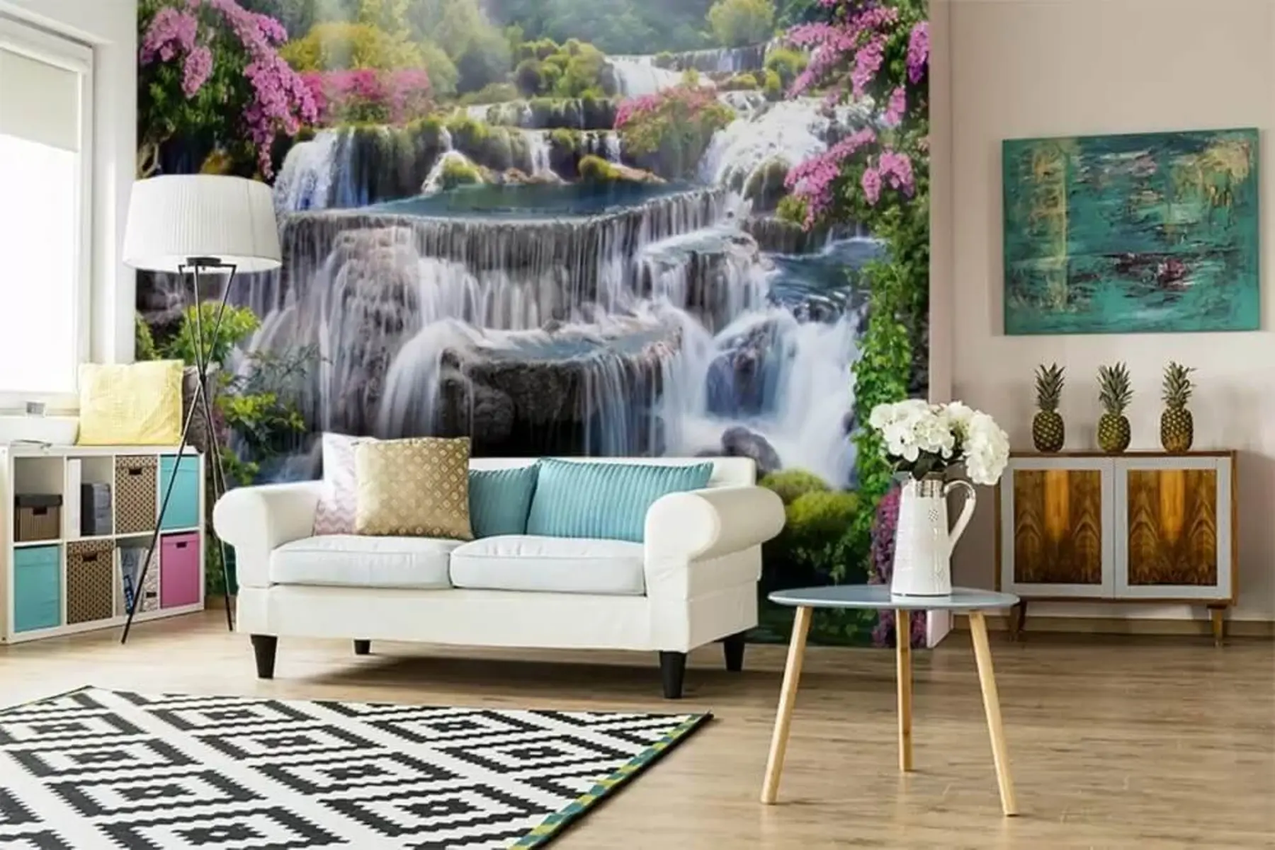 murais de parede Cachoeira e árvores floridas u60065