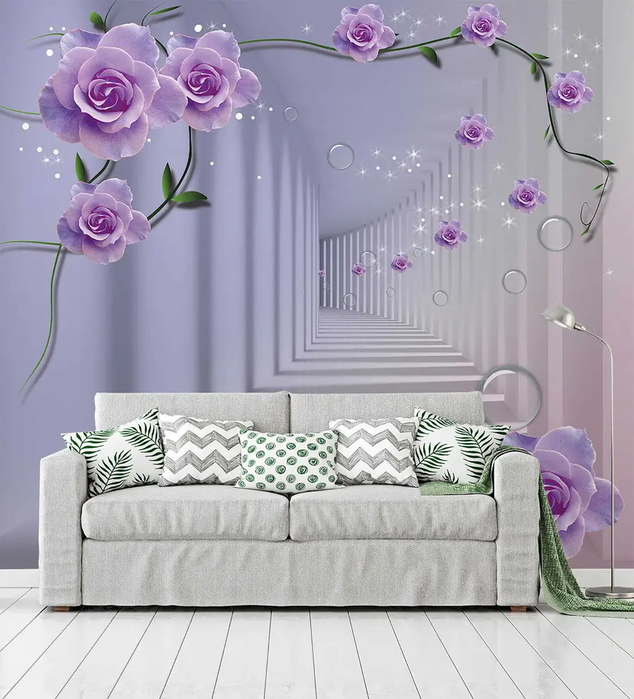 murais de parede Longo corredor com rosas u60194