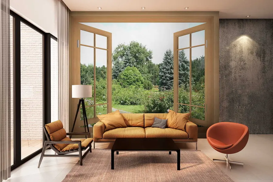 murais de parede Vista da janela para a floresta u60673