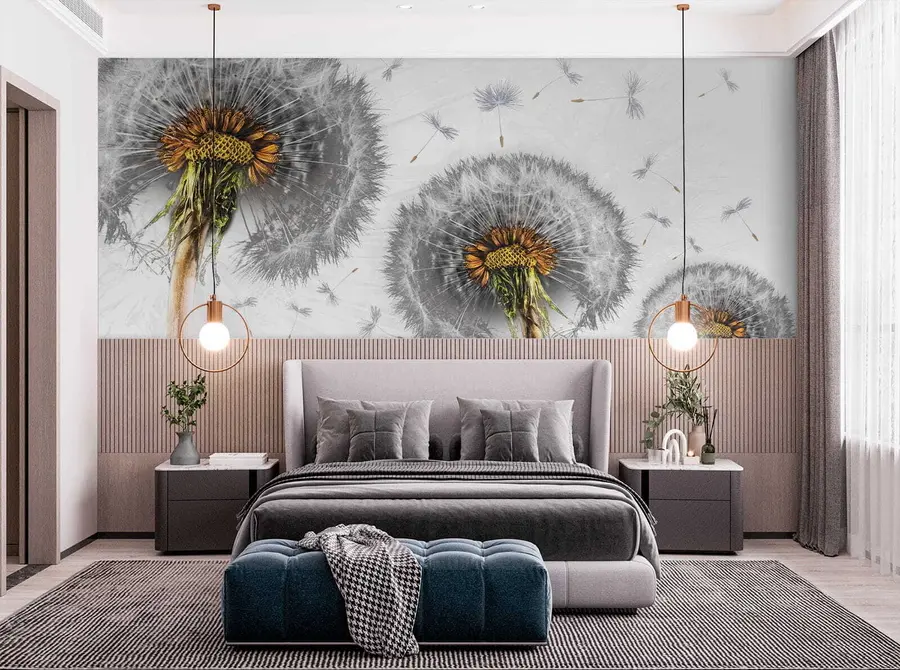 murais de parede Três dentes-de-leão em um fundo branco u61442