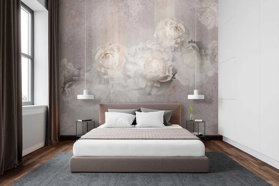 murais de parede Flores vintage em um fundo cinza u61610