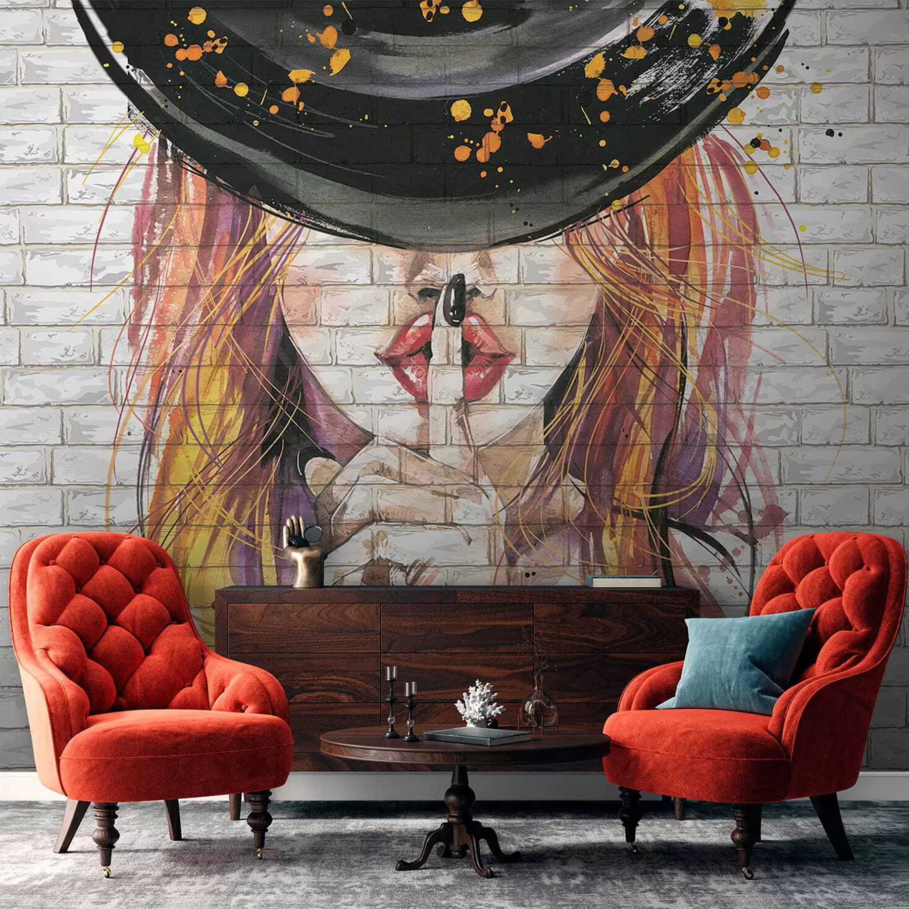 murais de parede Menina com aquarelas u67648