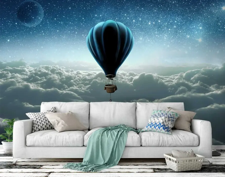 murais de parede Balão de ar quente no fundo do céu noturno u70538