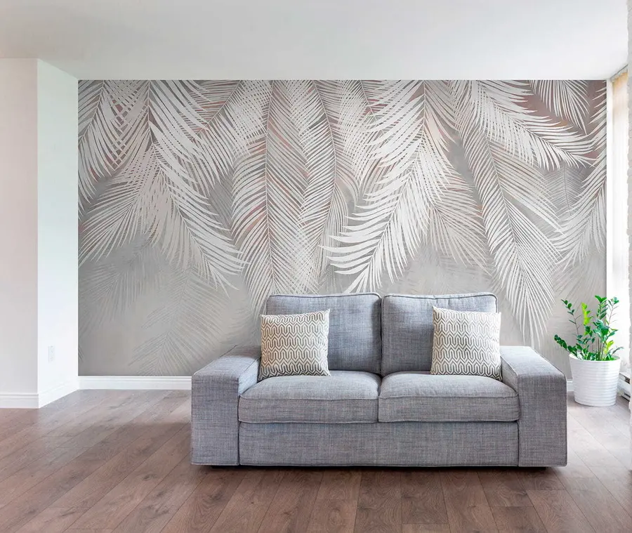 murais de parede Folhas de palmeira cinza u48556