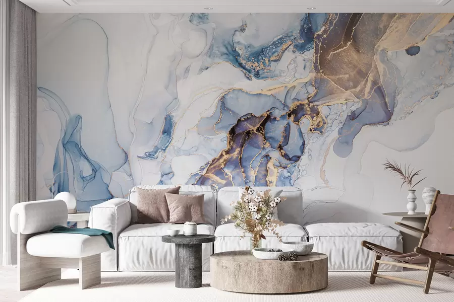 murais de parede Mármore branco azul, fluido u70767