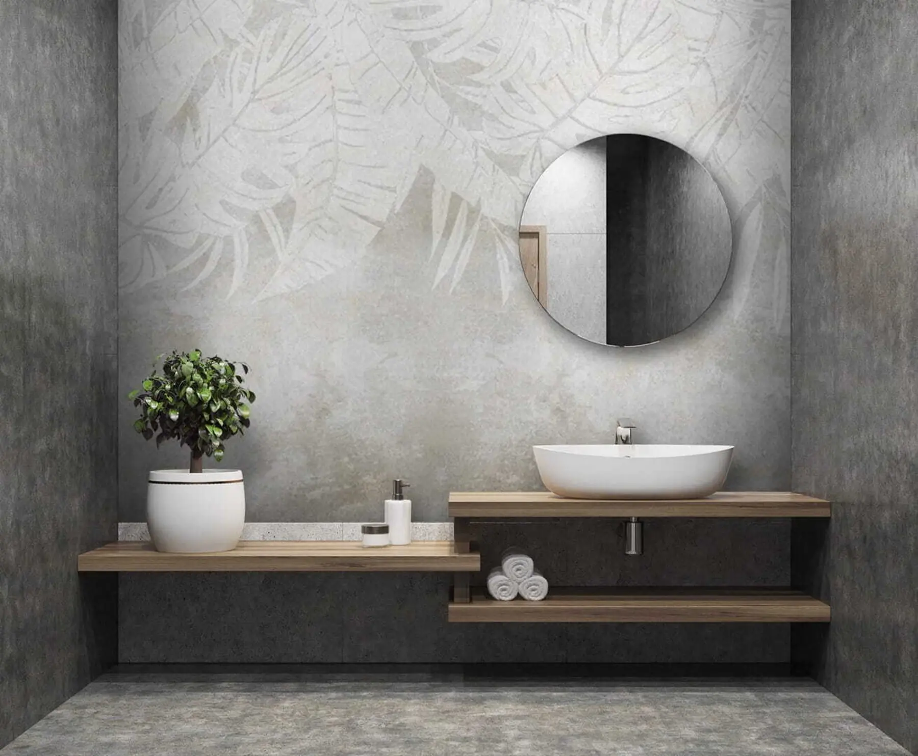 murais de parede Folhas de palmeira em tons de cinza u71245